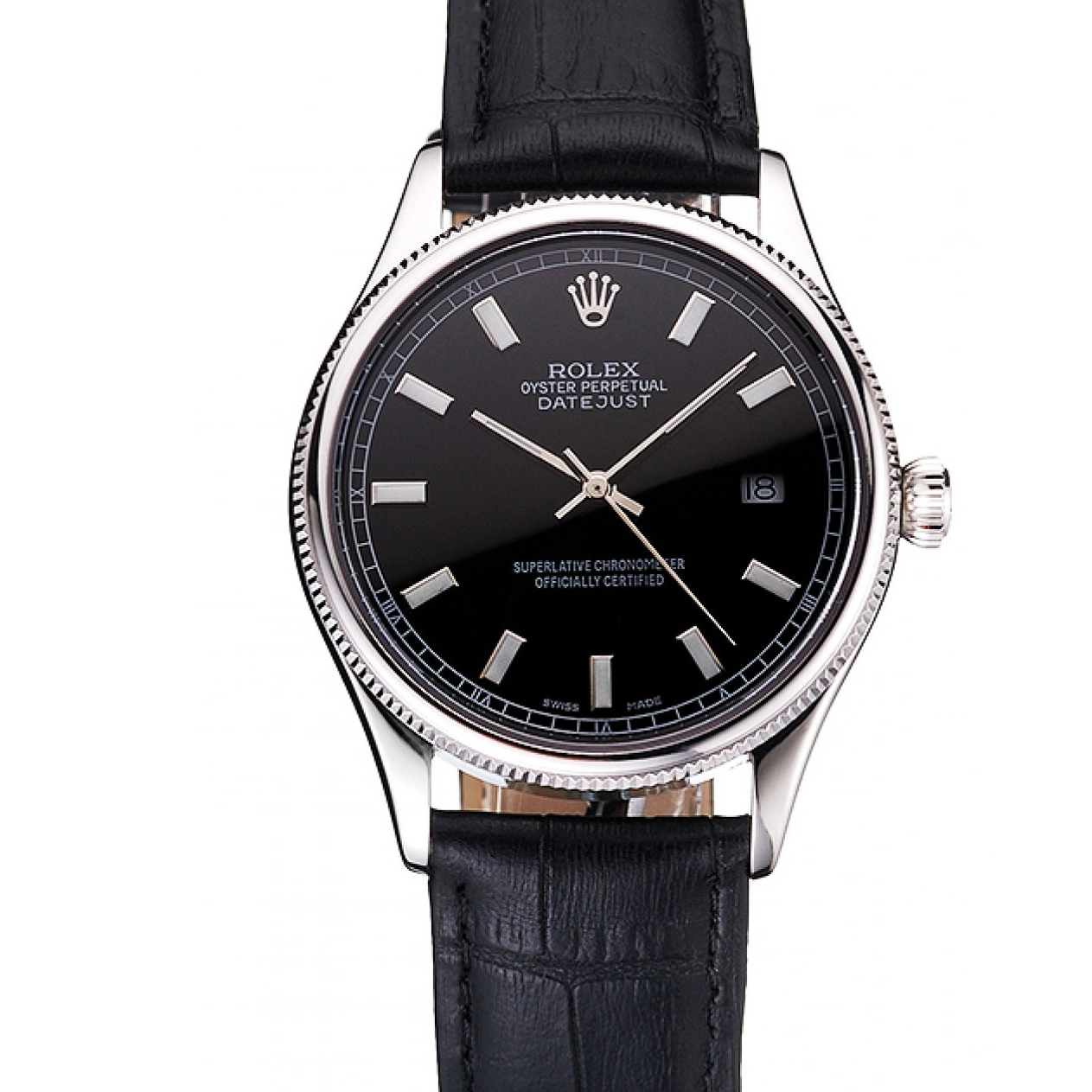 AAA replica watch Datejust Case And Swiss Bracelet Rolex Black Steel Stainless Dial 0516